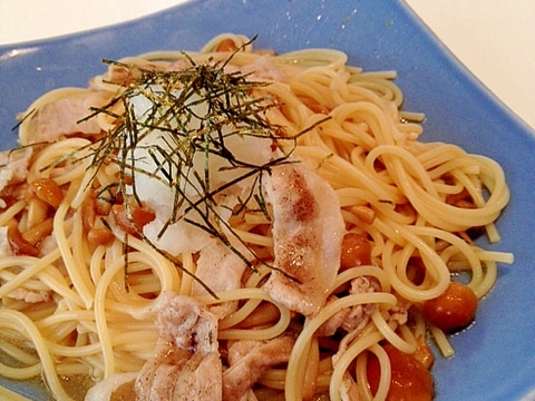 ナメコと豚肉の和風おろしスープパスタ